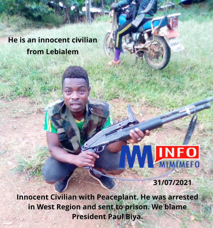 innocent civilian from Lebialem - Haha - This one was Captured in West Region - He was hiding there. He is enjoying kumkum in prison now.