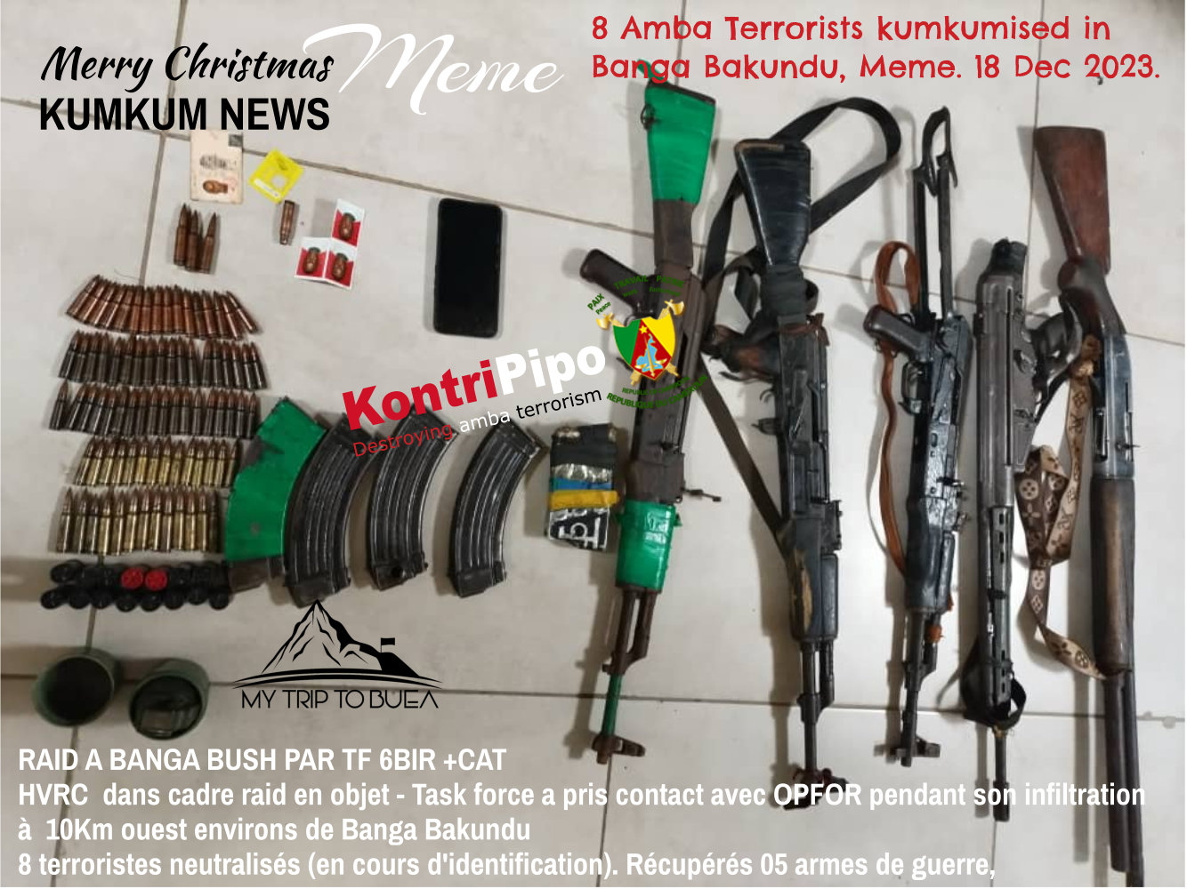 8 Terrorists kumkumised in Banga Bakundu on 18 Dec 2023