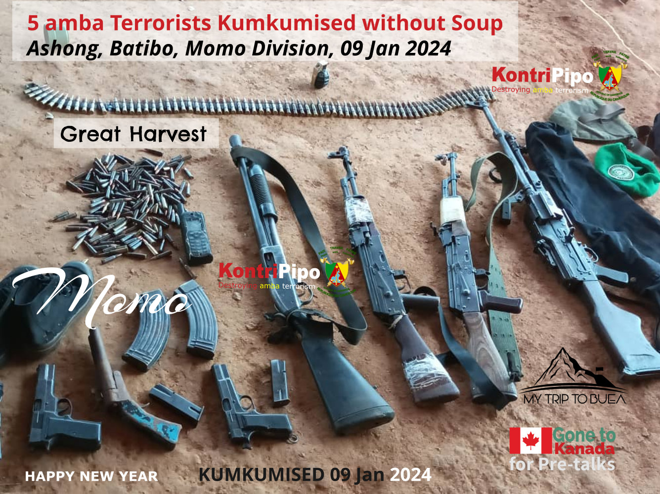 5 amba terrorists kumkumised in Ashong, Batibo, Momo 07 Jan 2024 - ADF is in Tears - Haha