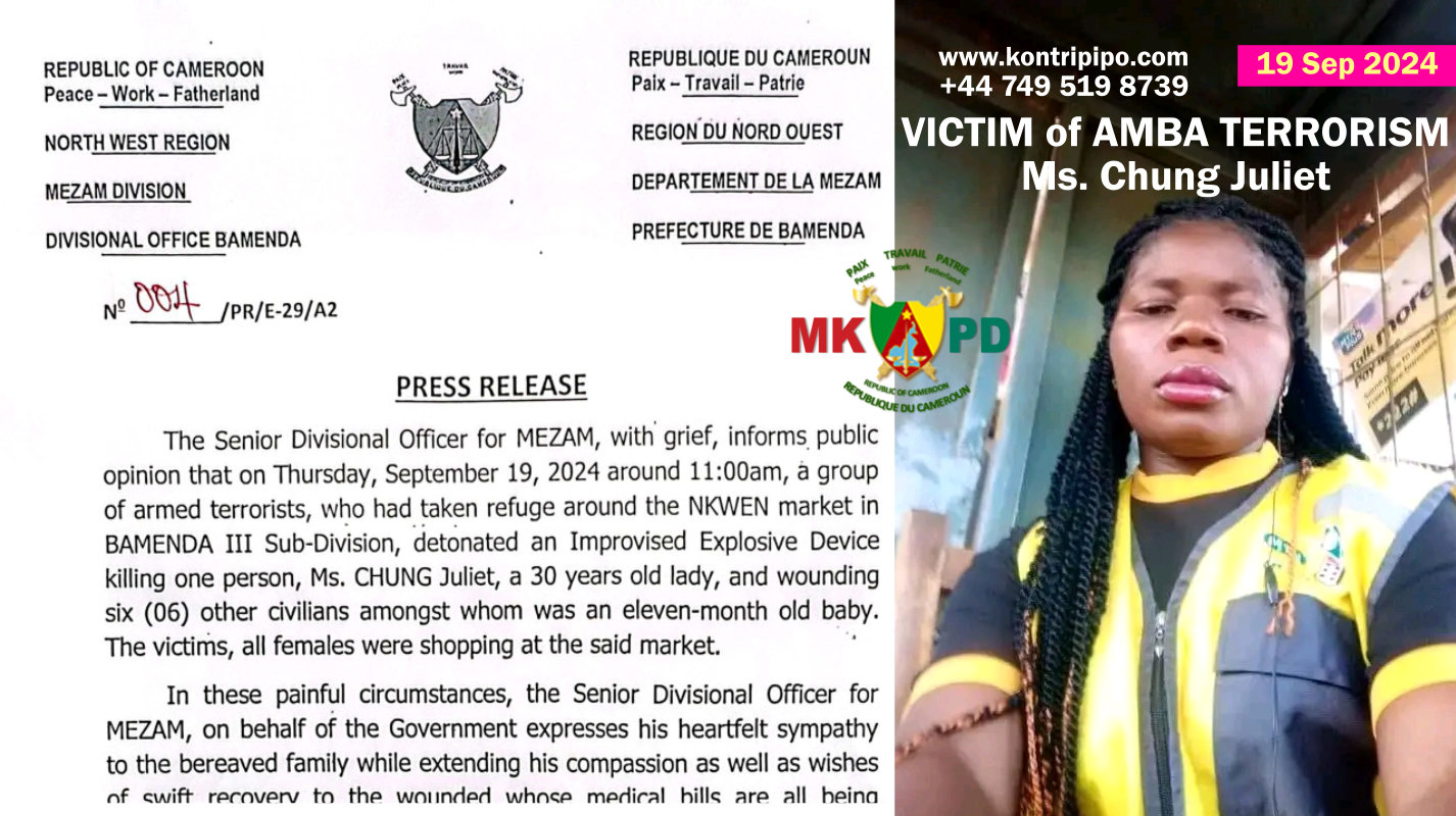 Press release SDO Mezam ambazonia terrorist attack Bamenda 19 Sep 2024 - Victim Chung Juliet