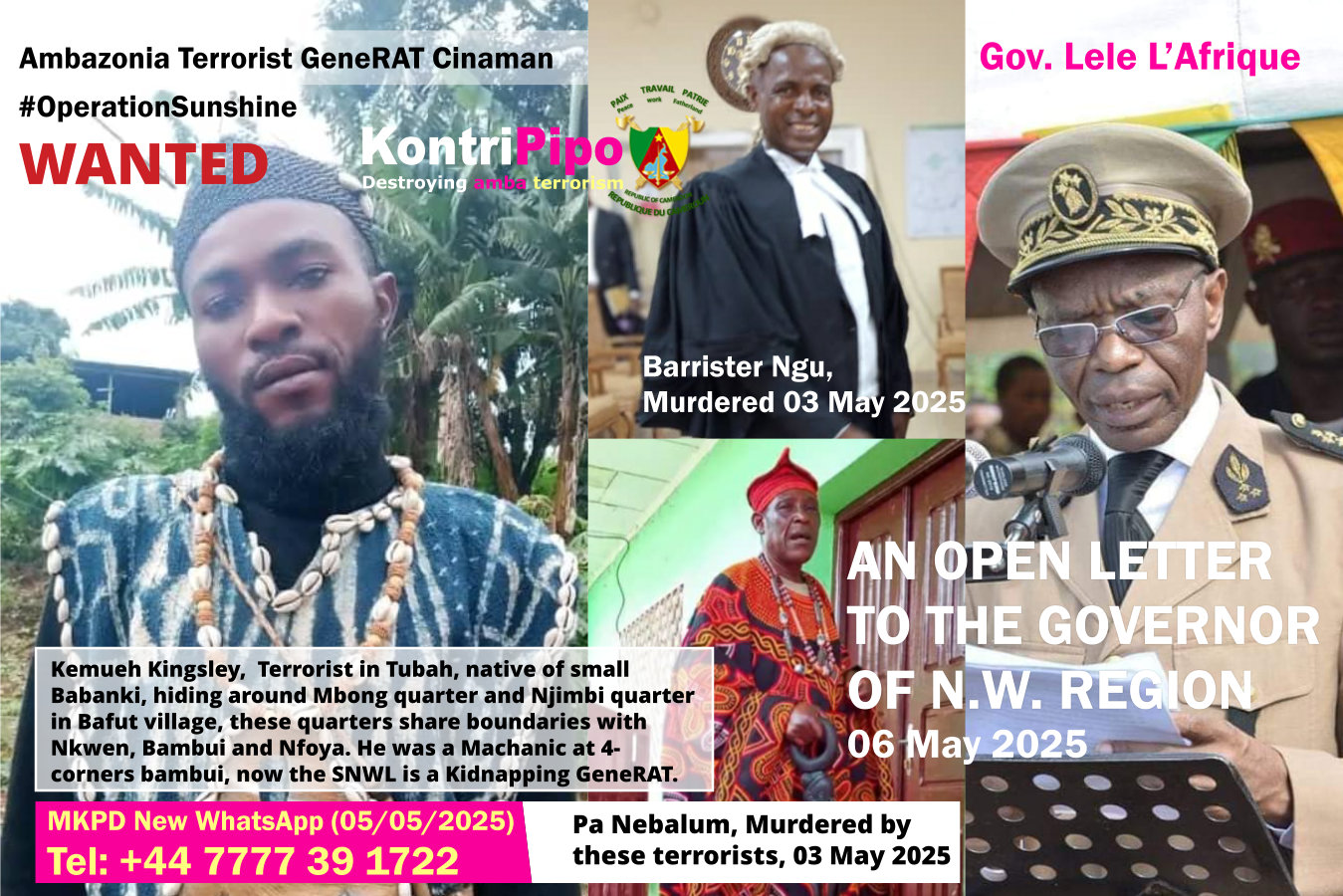 Open Letter to Governor of NW region, Lele L'Afrique 06 May 2025 - GeneRAT Cinaman of Bambui
